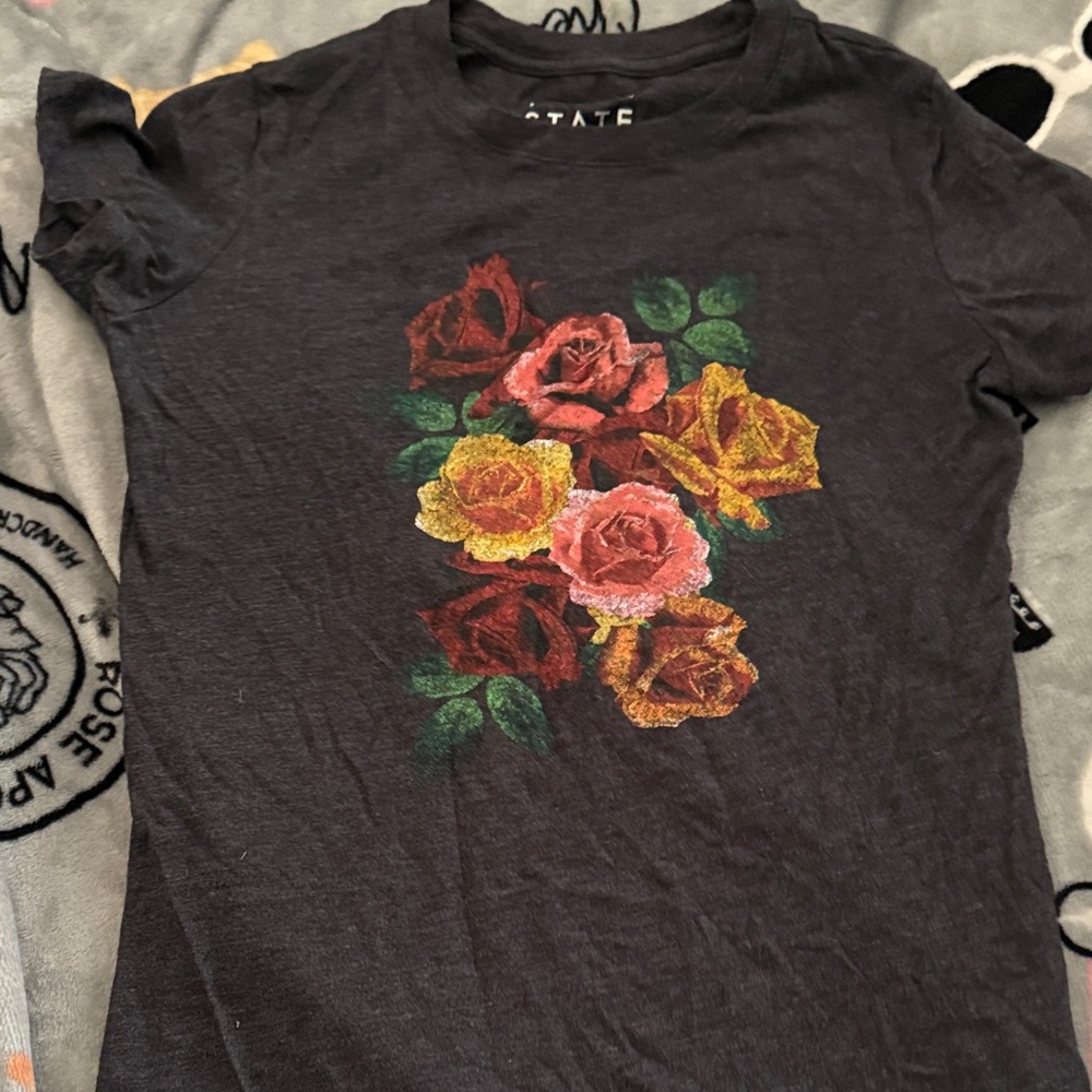 Aeropostale Black Tee with Colorful Floral Design